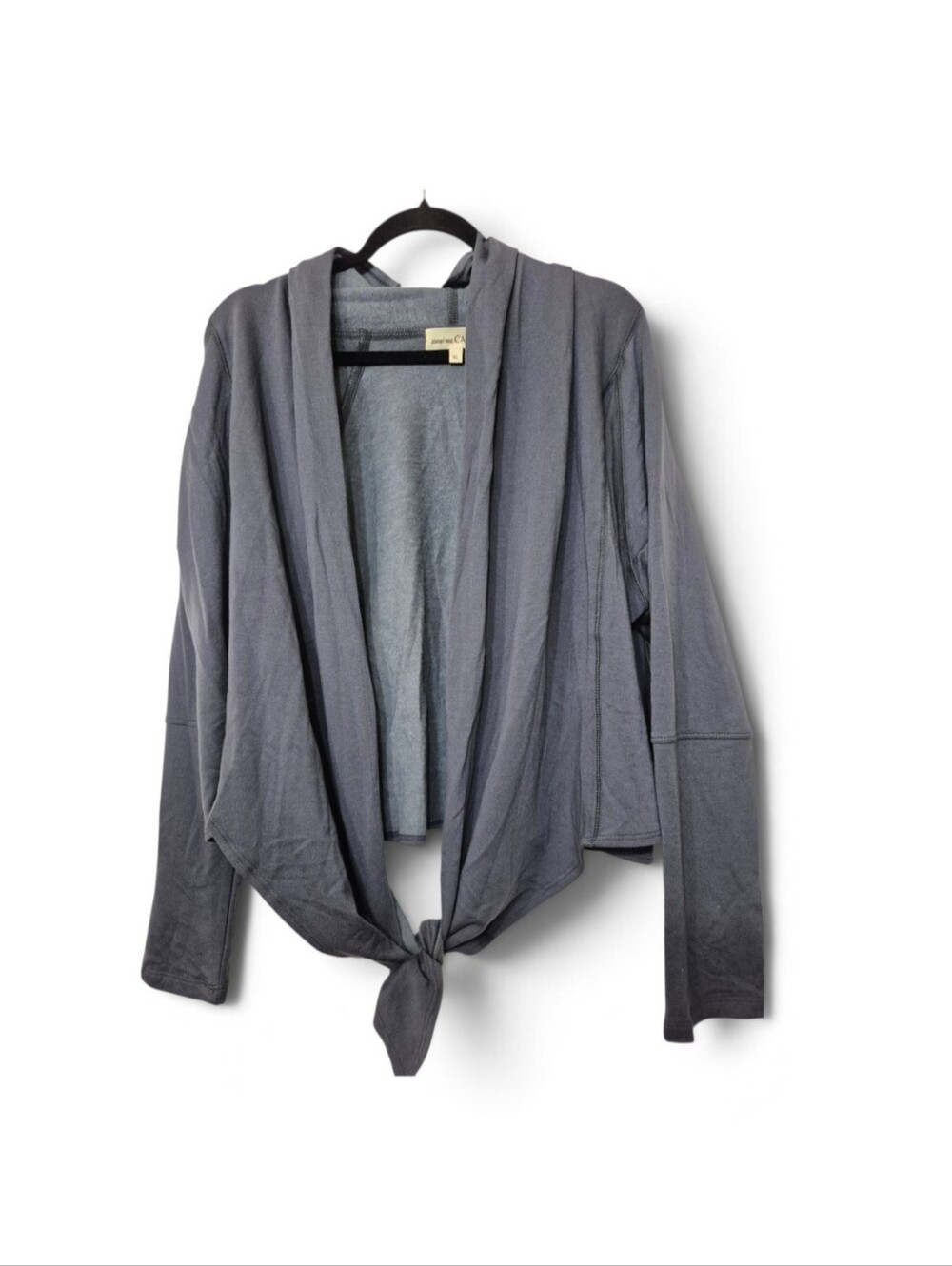 Johnny Was Calme Brushed French Terry Tie-Front Cardigan in charcoal grey XL